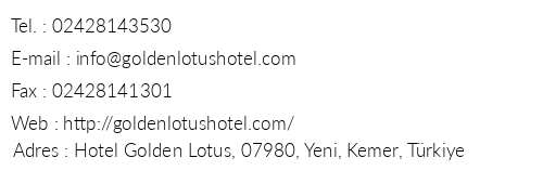 Golden Lotus Hotel telefon numaraları, faks, e-mail, posta adresi ve iletişim bilgileri